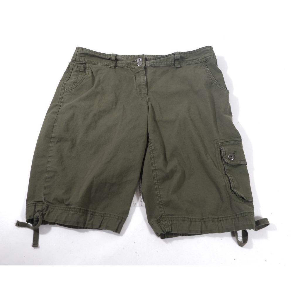 Liz Claiborne Shorts Women 12 Green Cargo Stretch Utility Bermuda Drawstring Hem